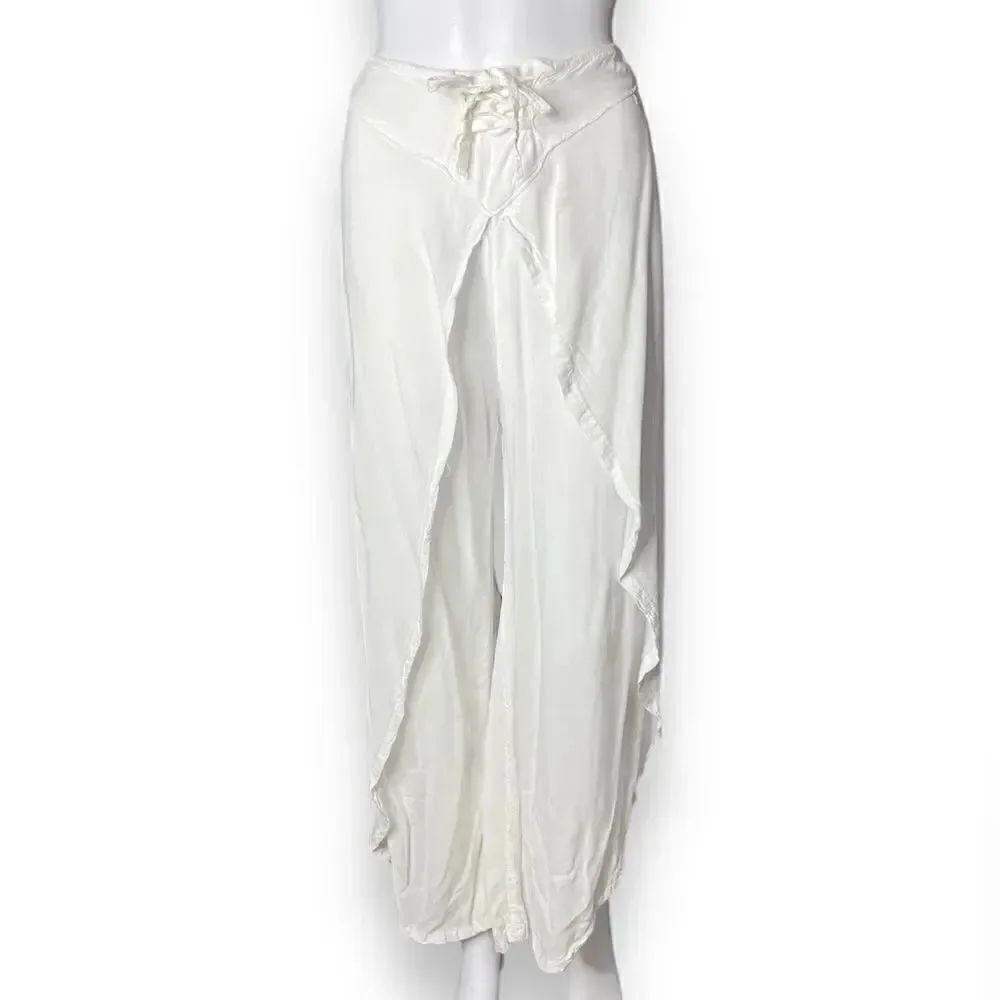 High Waisted Open Leg Flowy Hippie Pants white Size Large